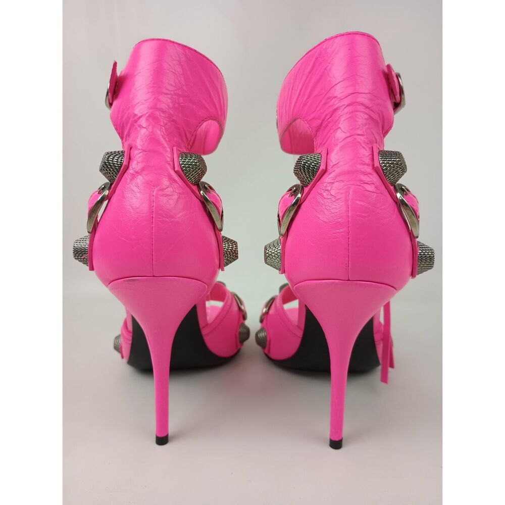 Balenciaga Women's Fluo Pink Cagole Leather Studded Sandals Size 39.5 - Picture 5 of 8